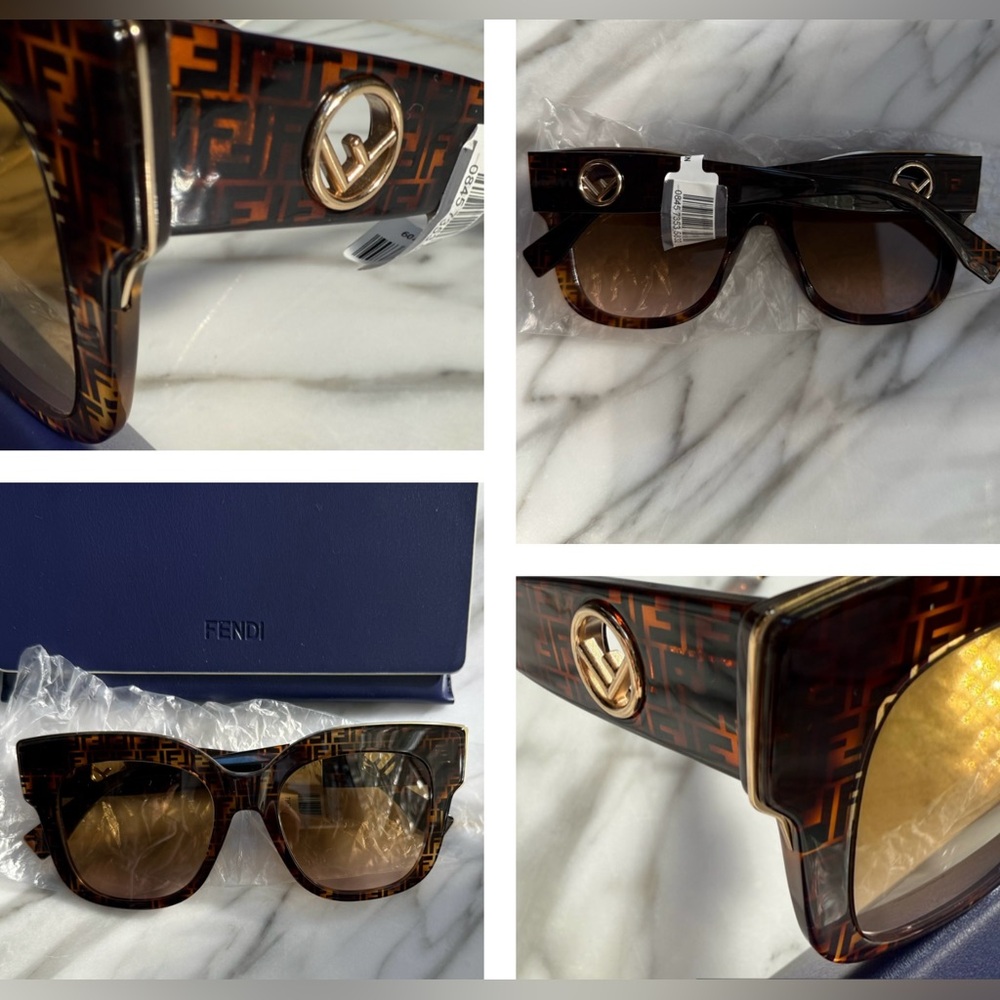 FENDI ZUCCA “FF” OVERSIZE BROWN /BLACK TORTOISESHELL SUNGLASSES - Picture 7 of 16